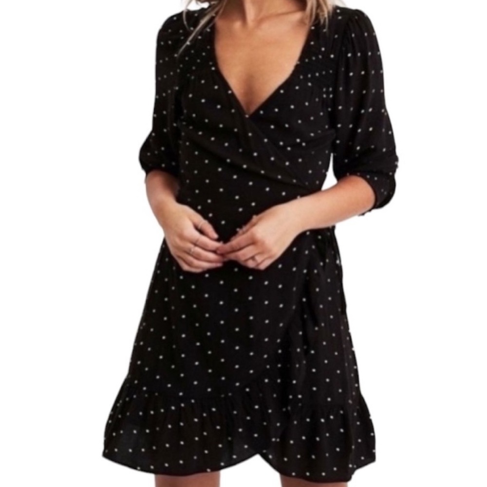American Eagle XS Black Polka Dot Mini Wrap Dress